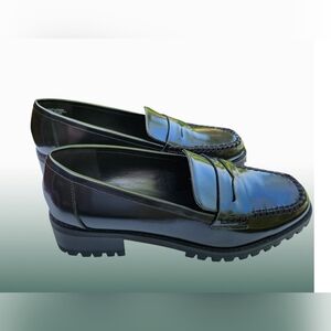 Talbots Leather BLACK Leather Preppy Penny loafers EUC
